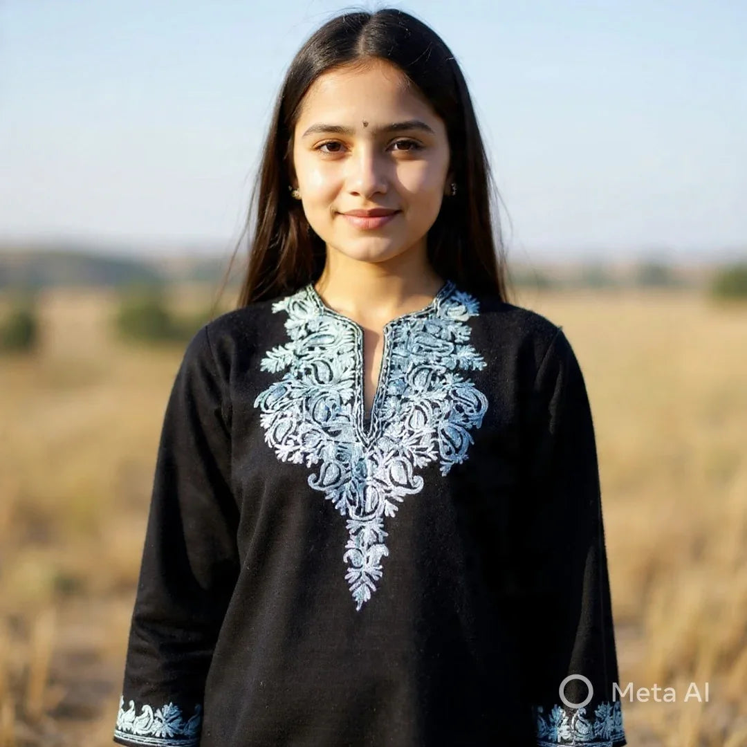 Kids Yak Wool Faran (Pheran) | S Dark Black | V Neck