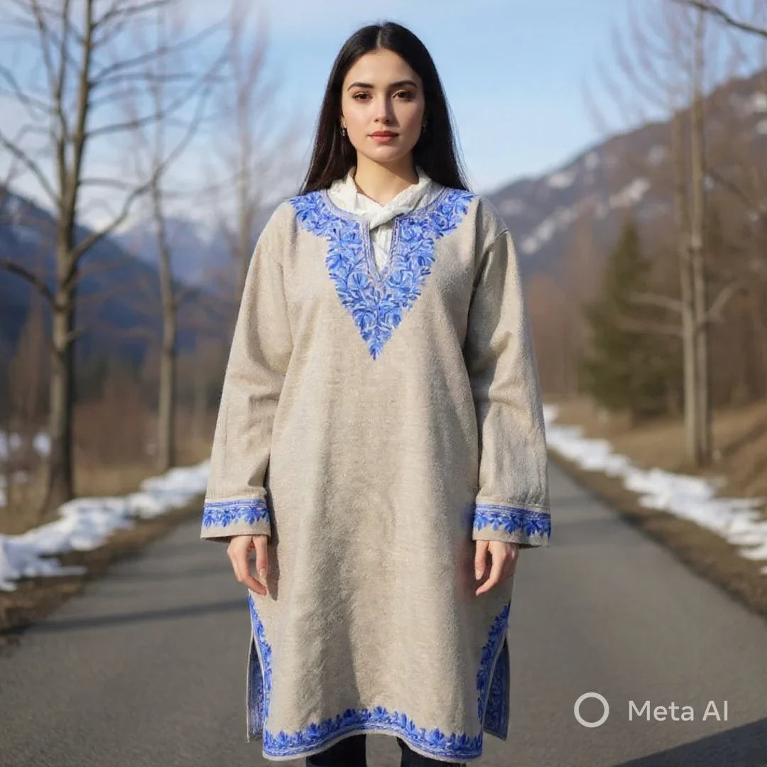 Women Yak Wool Faran | XXL Cream | V Neck