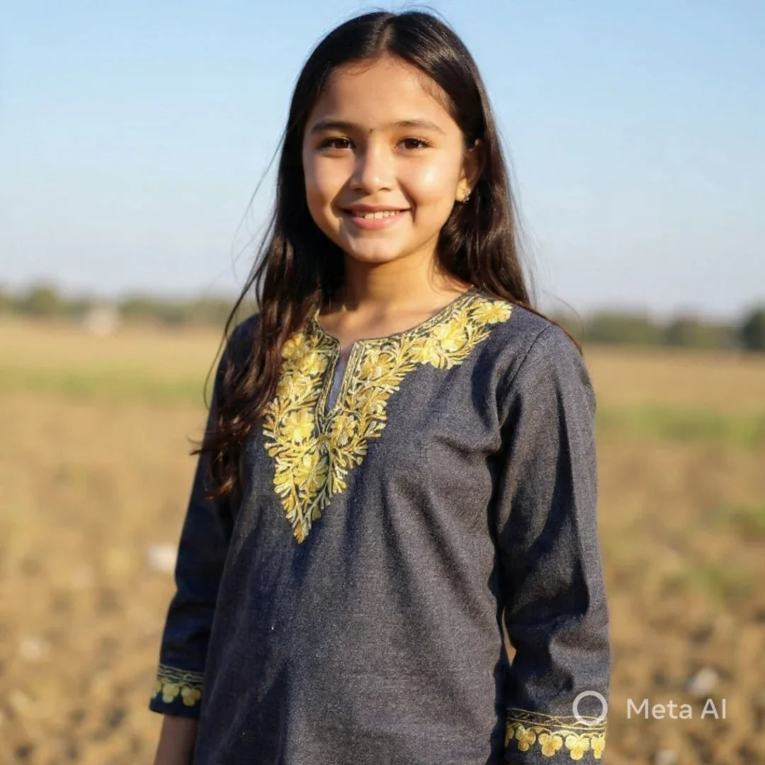 Kids Yak Wool Faran (Pheran) | S Grey | V Neck