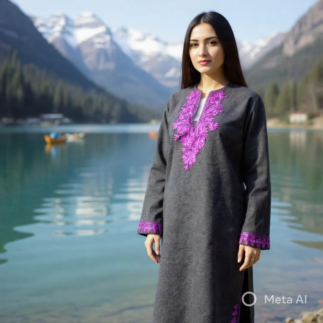 Women Yak Wool Faran | XL Grey | V Neck