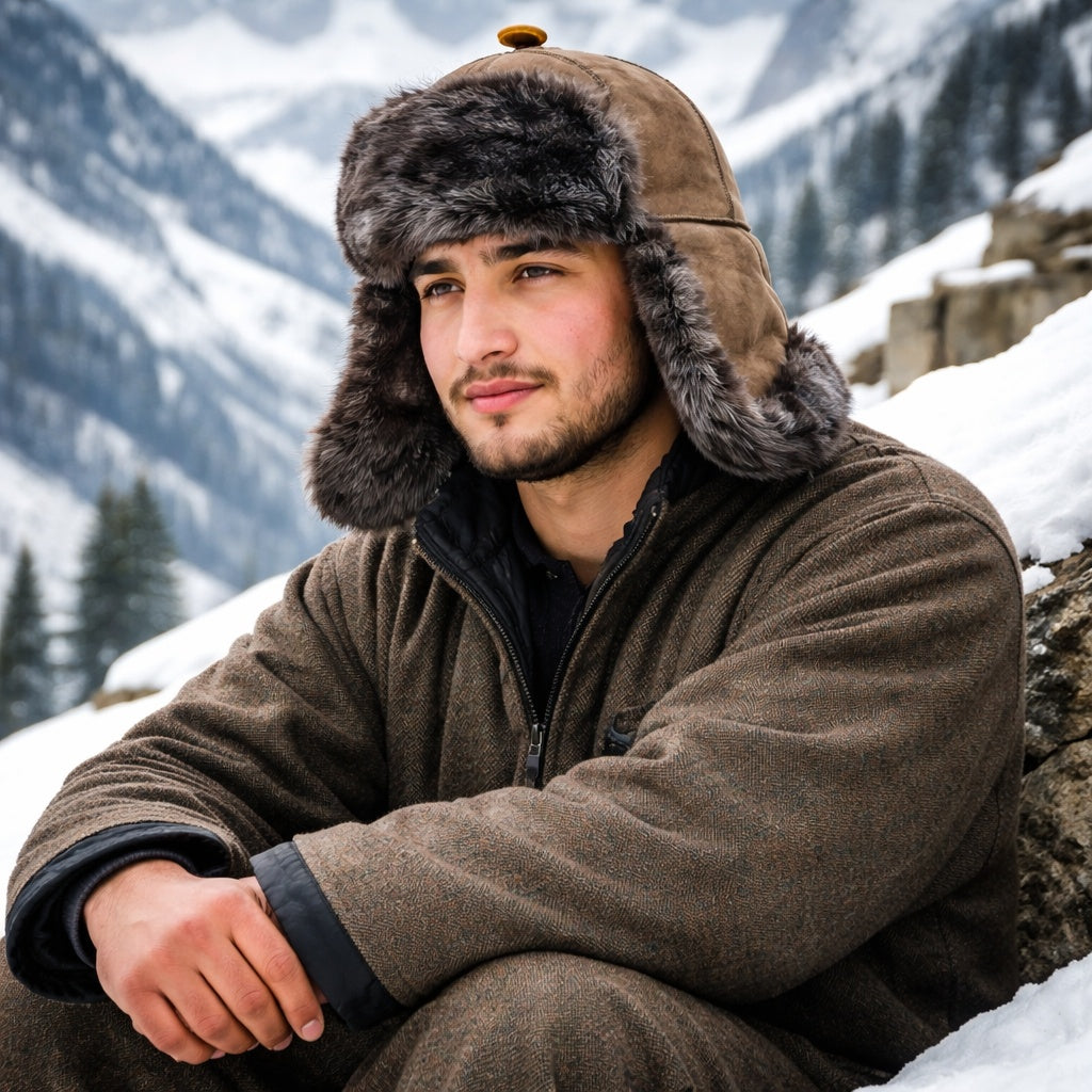Suede Leather With Fur Cap | Snow Cap | Trapper Cap