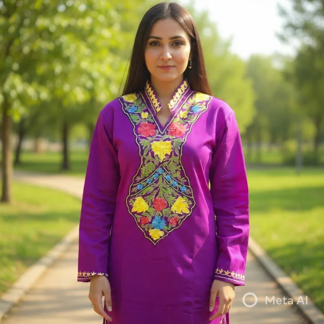 Woollen Long Kurties | Coller V-Neck