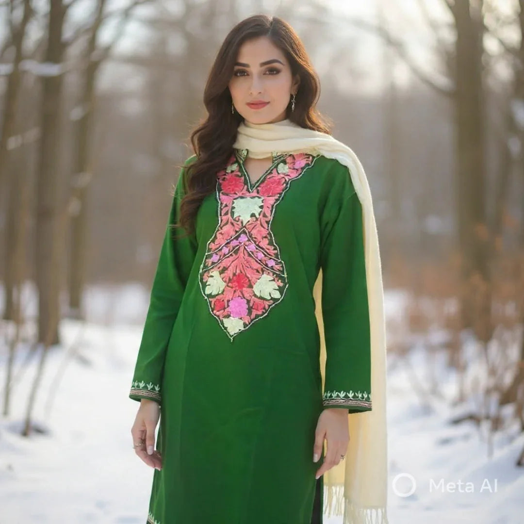 Woollen Long kurties | Coller V-Neck