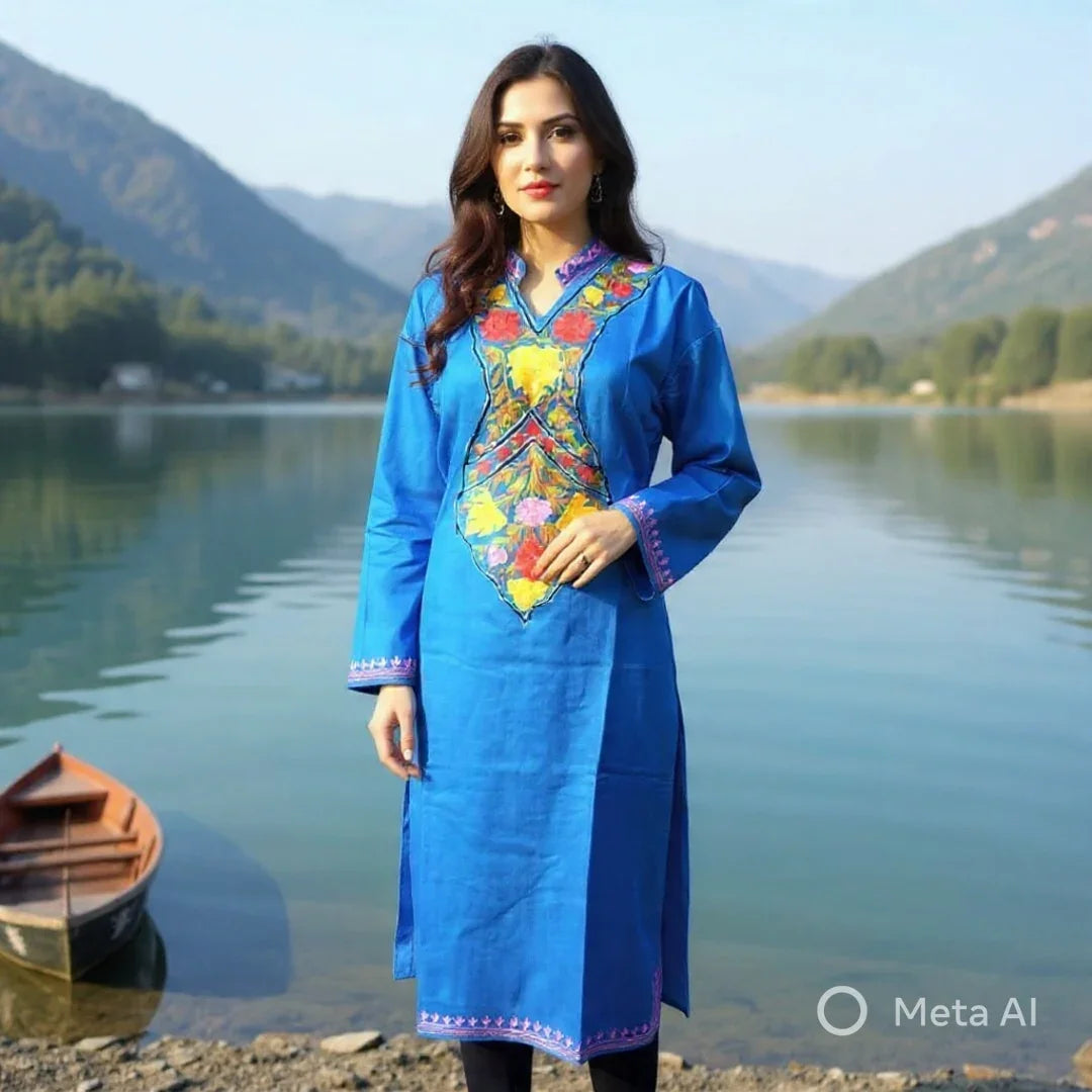 Woollen Long Kurties | Coller V-Neck