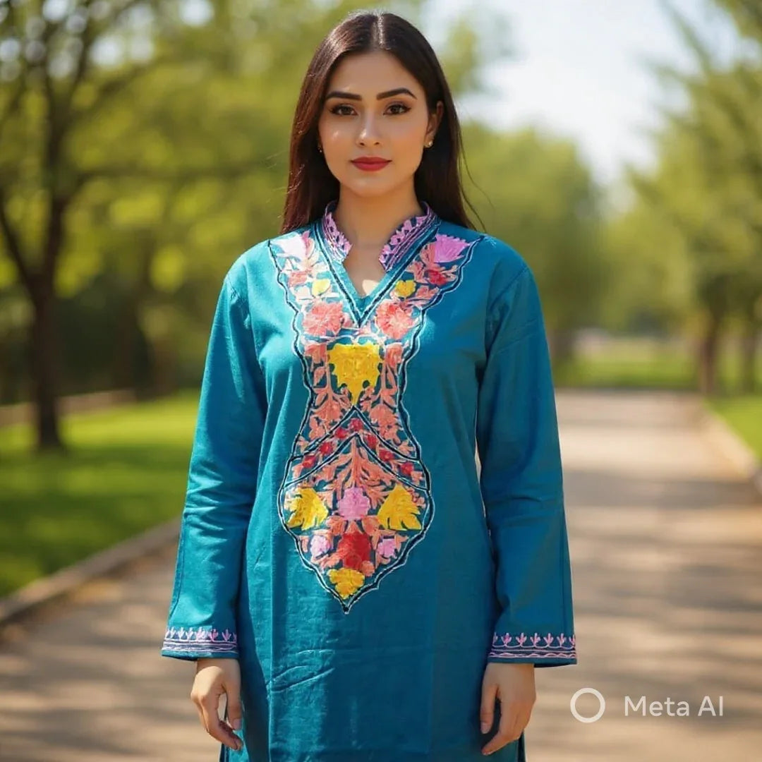 Woollen Long Kurties | Coller V-Neck | XL