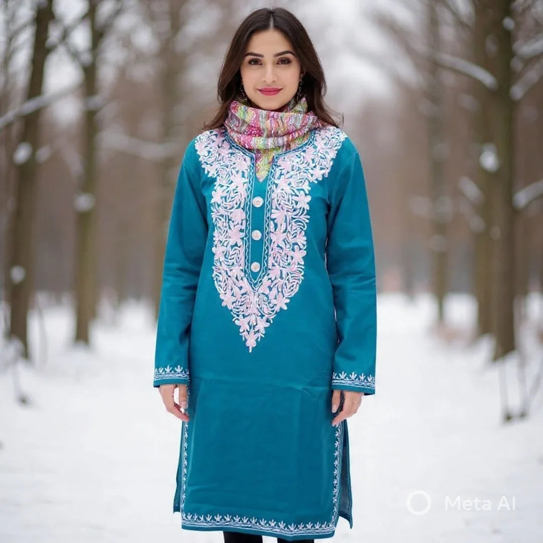 Woollen Long Kurties | Coller V-Neck | XL