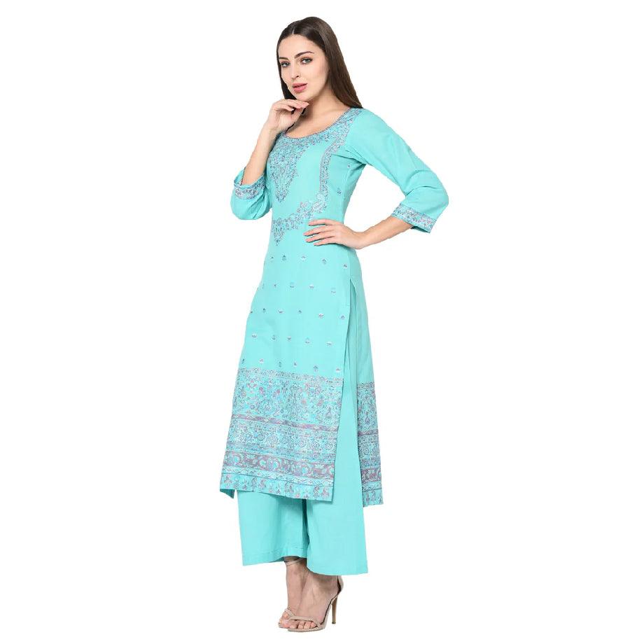 Kani Cotton Suit | Light See Green Suit | Unstitched Suit - ZANSKAR ARTS