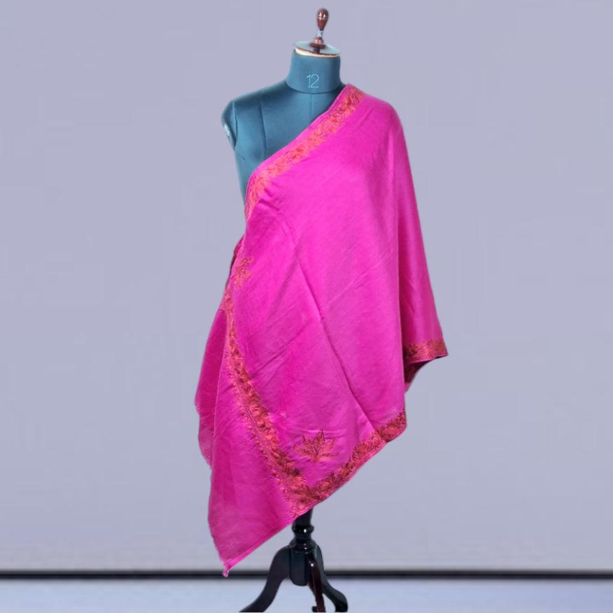 Kashmiri Aari Work Stole | Pink Colour | Handwork - ZANSKAR ARTS