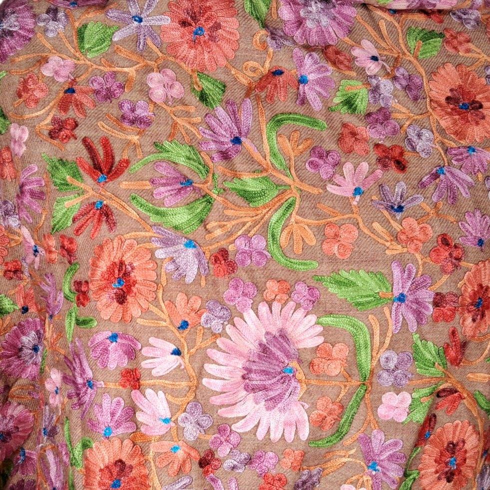 Kashmiri Wool Stole | Full Aari Work Stole | Handwoven - ZANSKAR ARTS