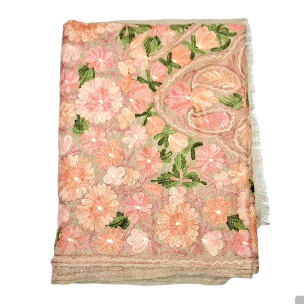 Kashmiri Wool Stole | Full Aari Work Stole | Handwoven - ZANSKAR ARTS