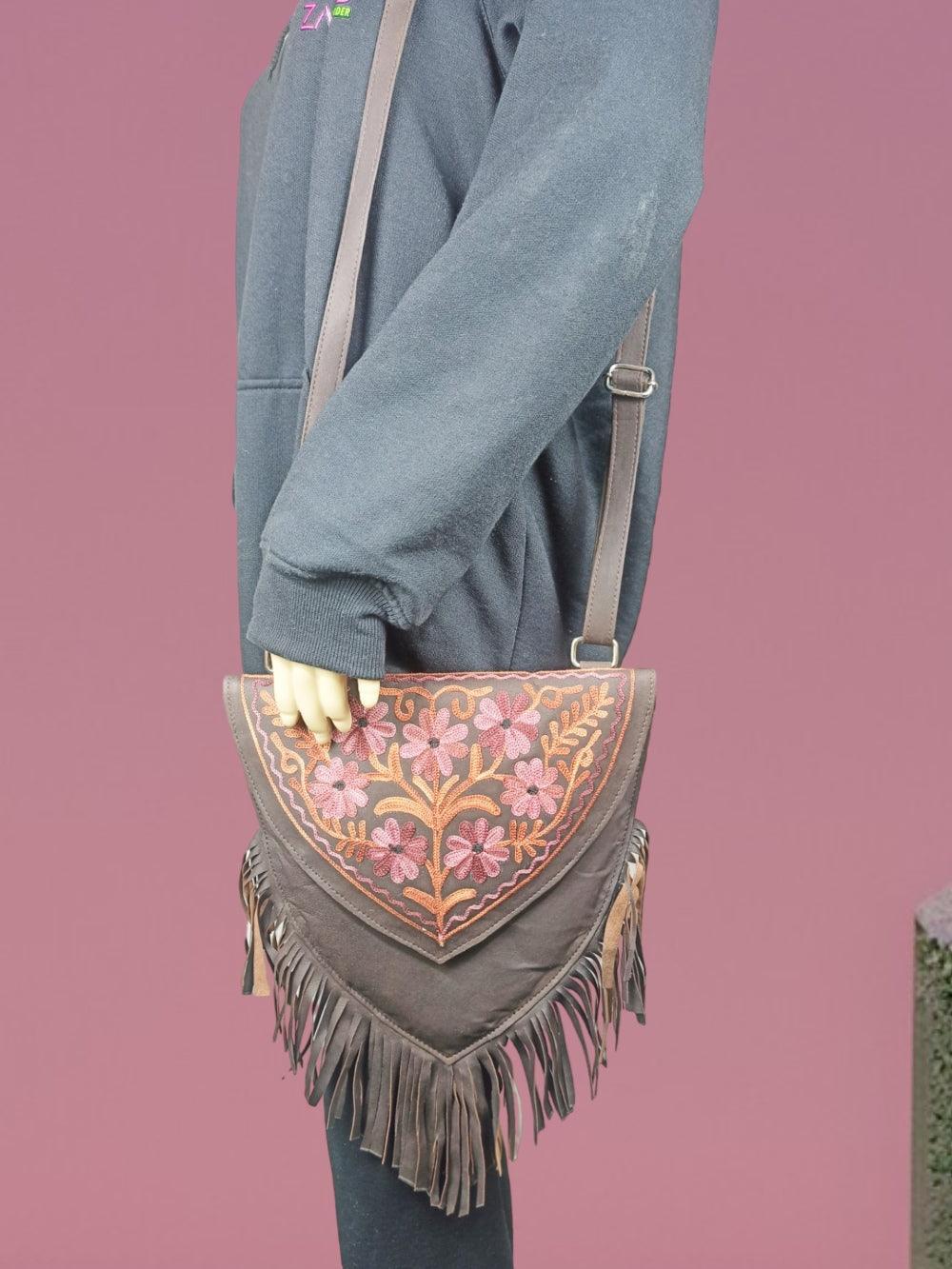 Suede Leather Heart Bag | Embroidery Heart Bag | Sling Bag For Girls - ZANSKAR ARTS