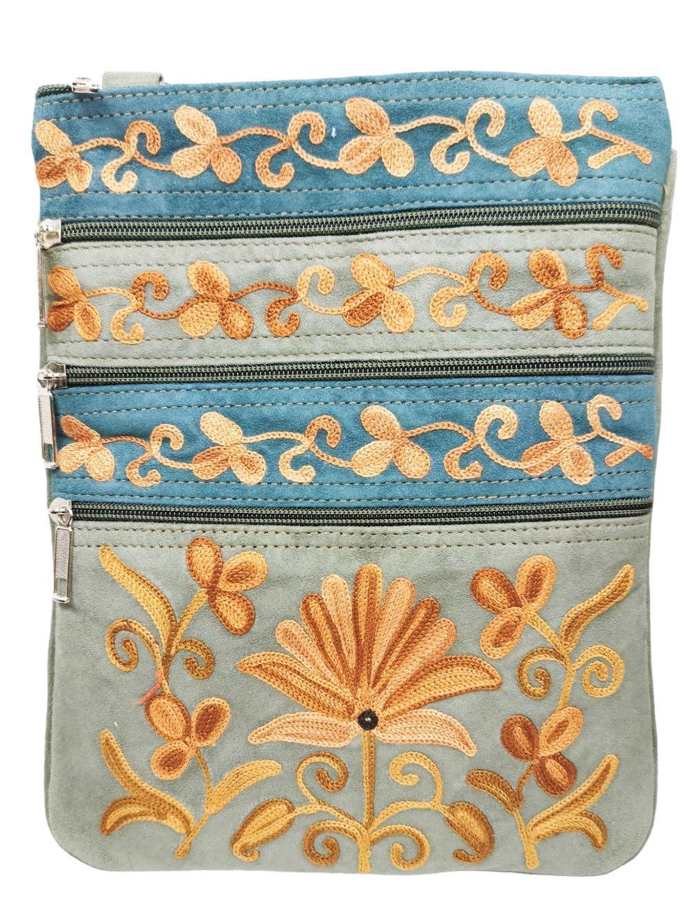 Suede Leather Sling Bag | Embroidery 5 Zipper | Sling Bag For Girls - ZANSKAR ARTS