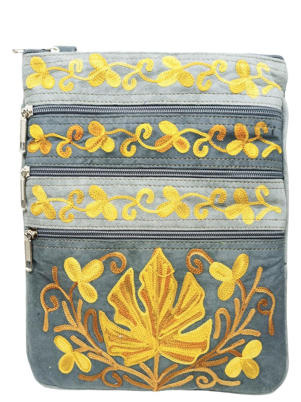Suede Leather Sling Bag | Embroidery 5 Zipper | Sling Bag For Girls - ZANSKAR ARTS