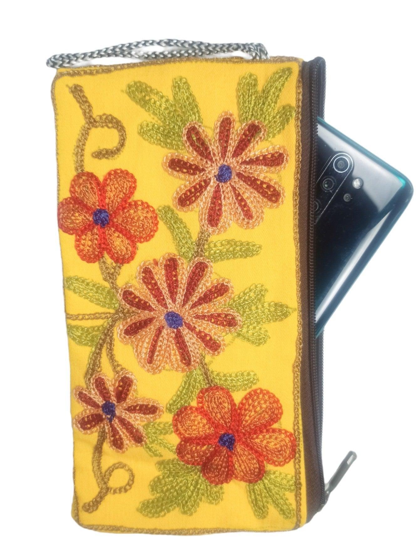 Aari work clutch | Hand Clutch | Cotton Silk Pouch - ZANSKAR ARTS