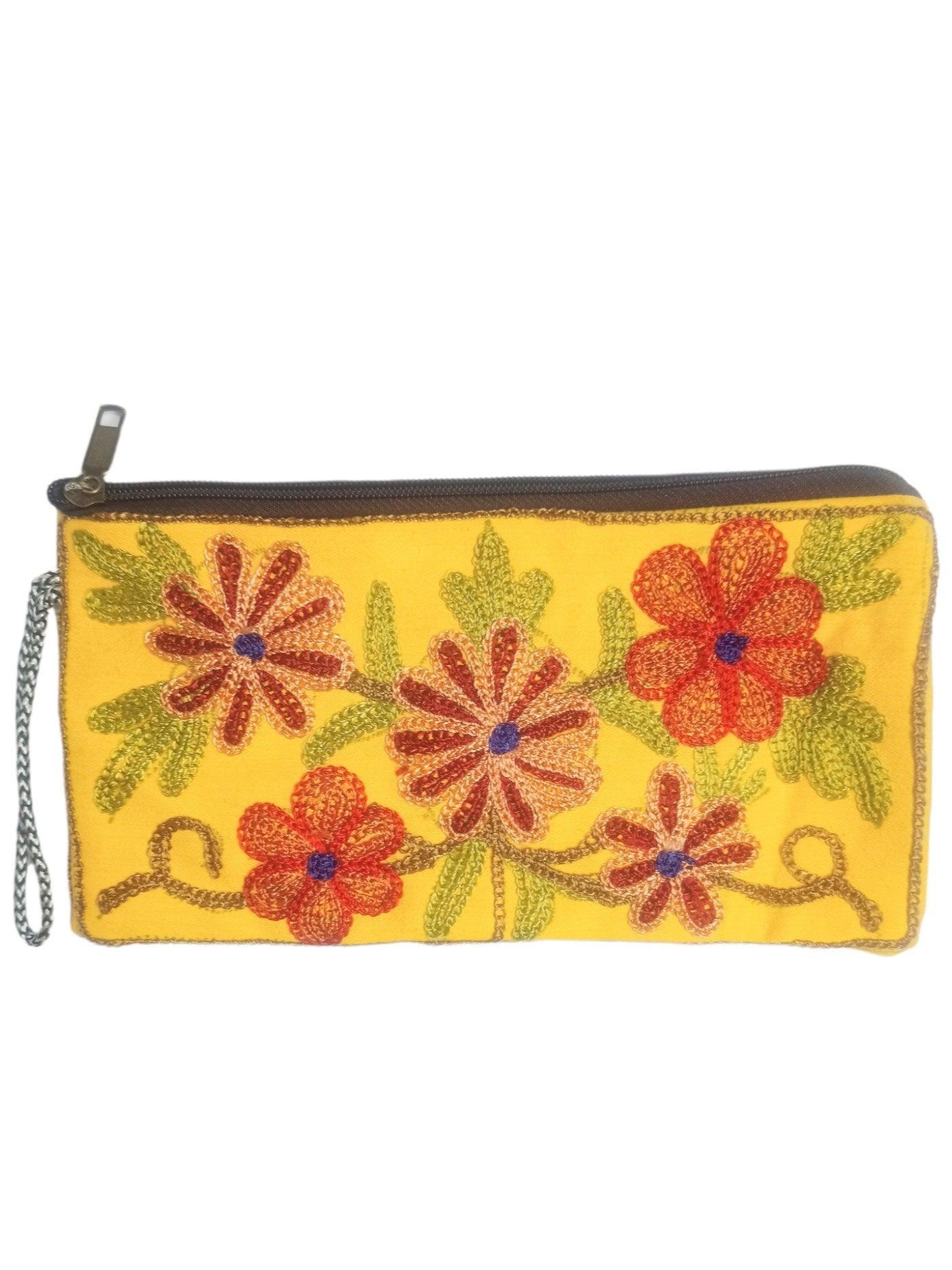 Aari work clutch | Hand Clutch | Cotton Silk Pouch - ZANSKAR ARTS