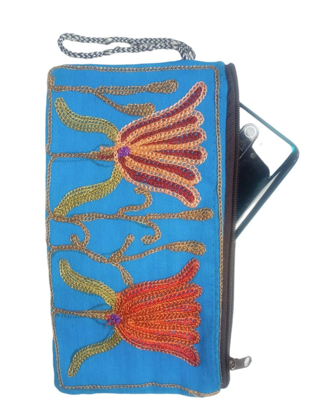 Aari work clutch | Hand Clutch | Cotton Silk Pouch - ZANSKAR ARTS