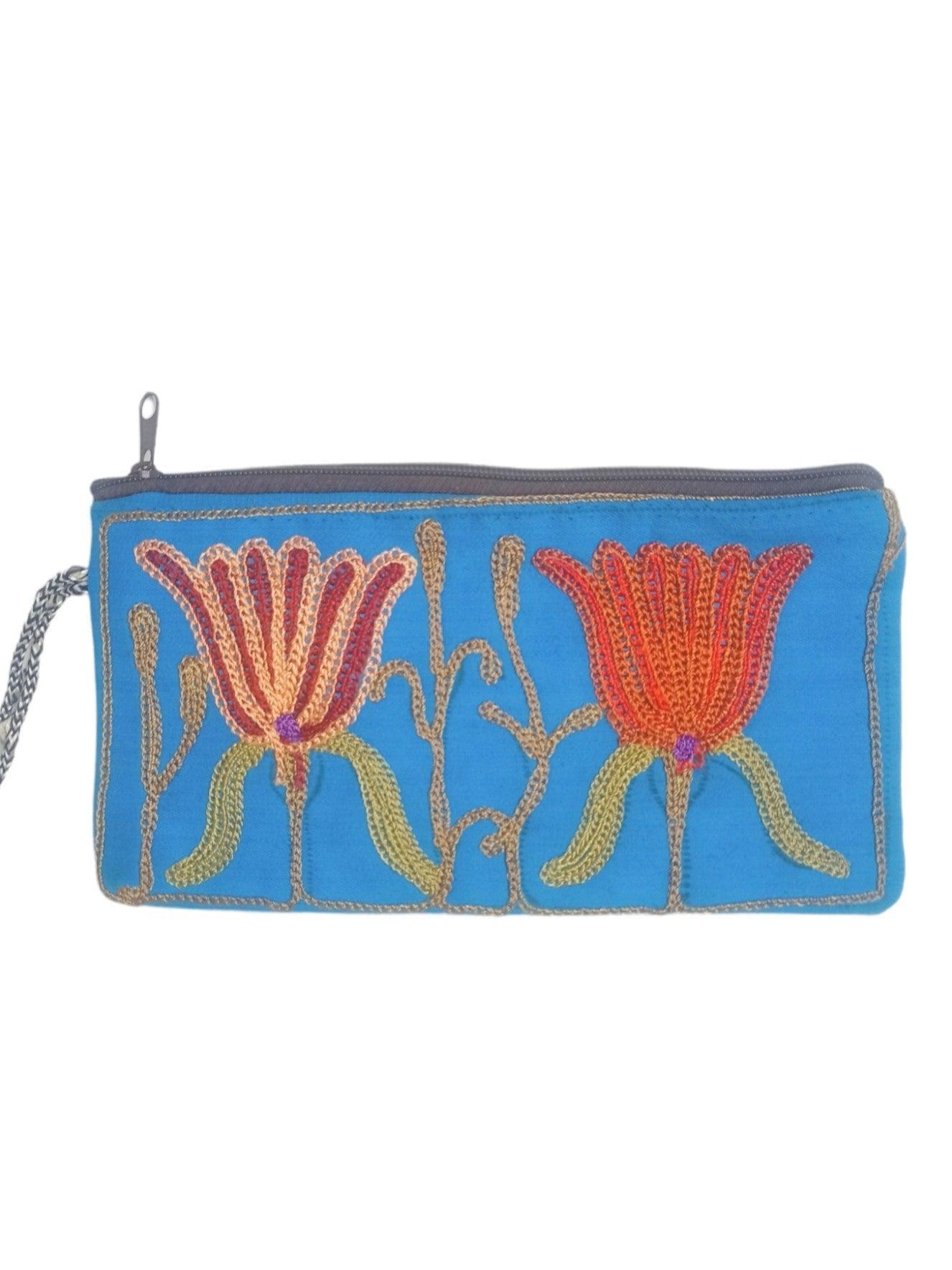 Aari work clutch | Hand Clutch | Cotton Silk Pouch - ZANSKAR ARTS