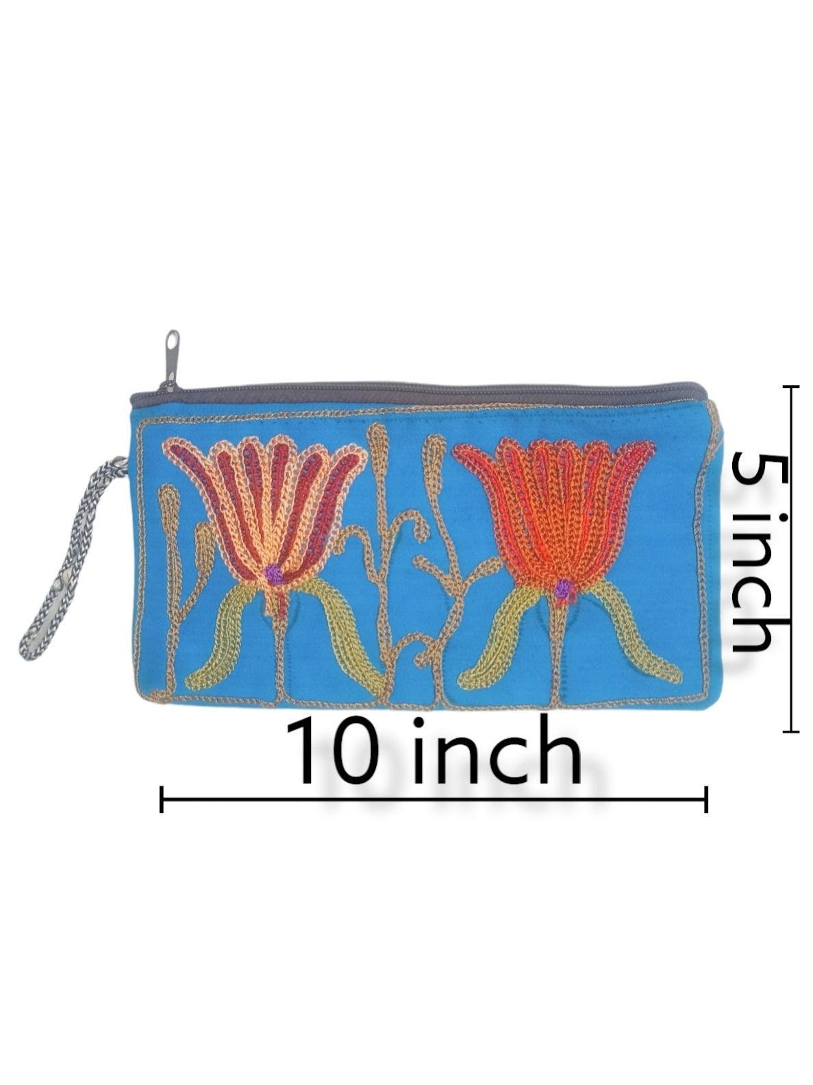 Aari work clutch | Hand Clutch | Cotton Silk Pouch - ZANSKAR ARTS
