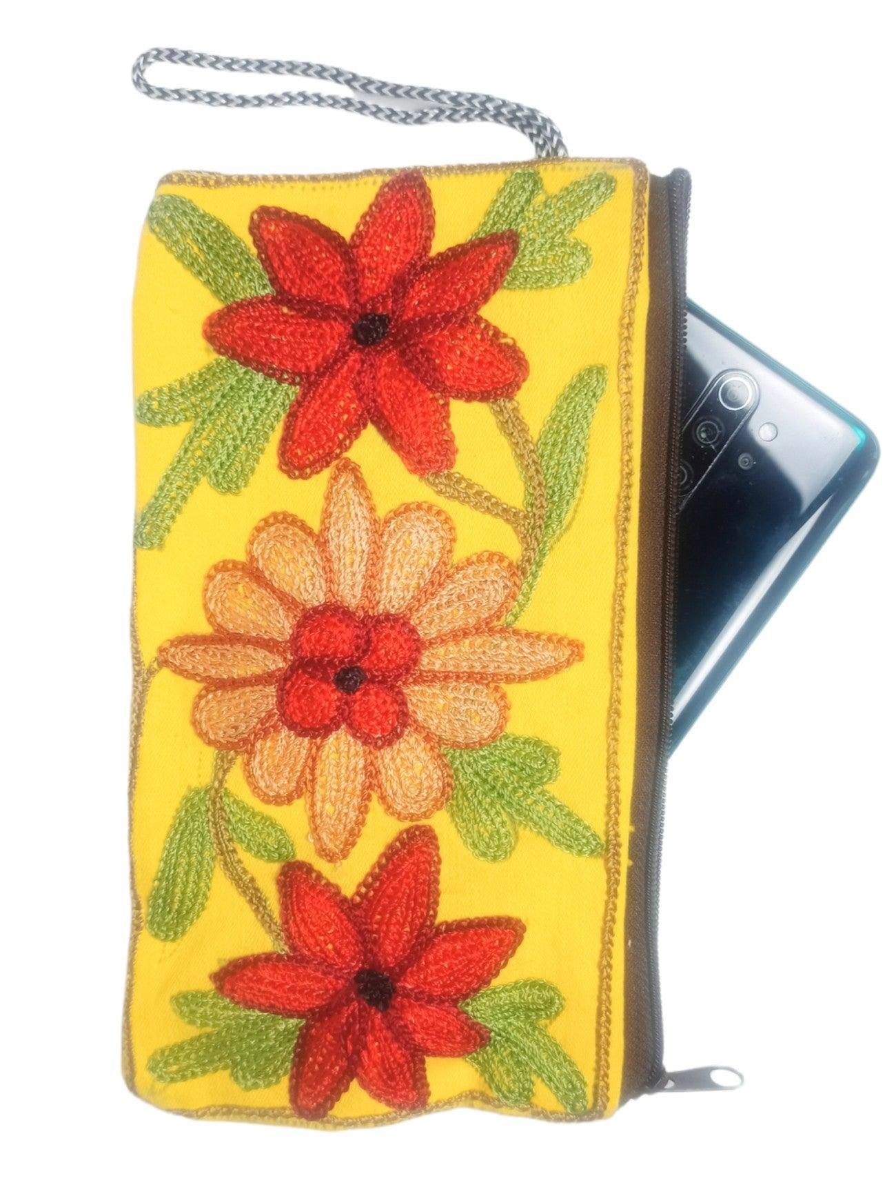 Aari work clutch | Hand Clutch | Cotton Silk Pouch - ZANSKAR ARTS