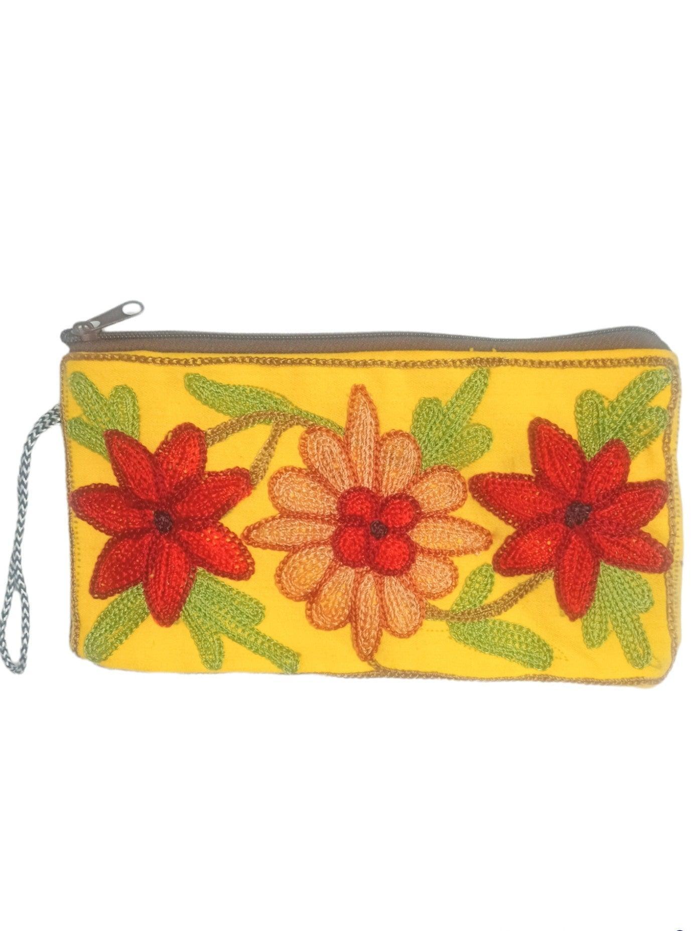 Aari work clutch | Hand Clutch | Cotton Silk Pouch - ZANSKAR ARTS