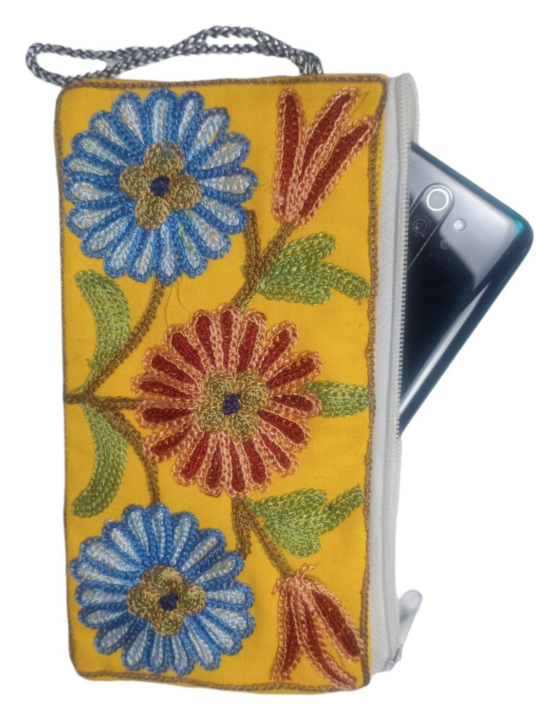 Aari work clutch | Hand Clutch | Cotton Silk Pouch - ZANSKAR ARTS