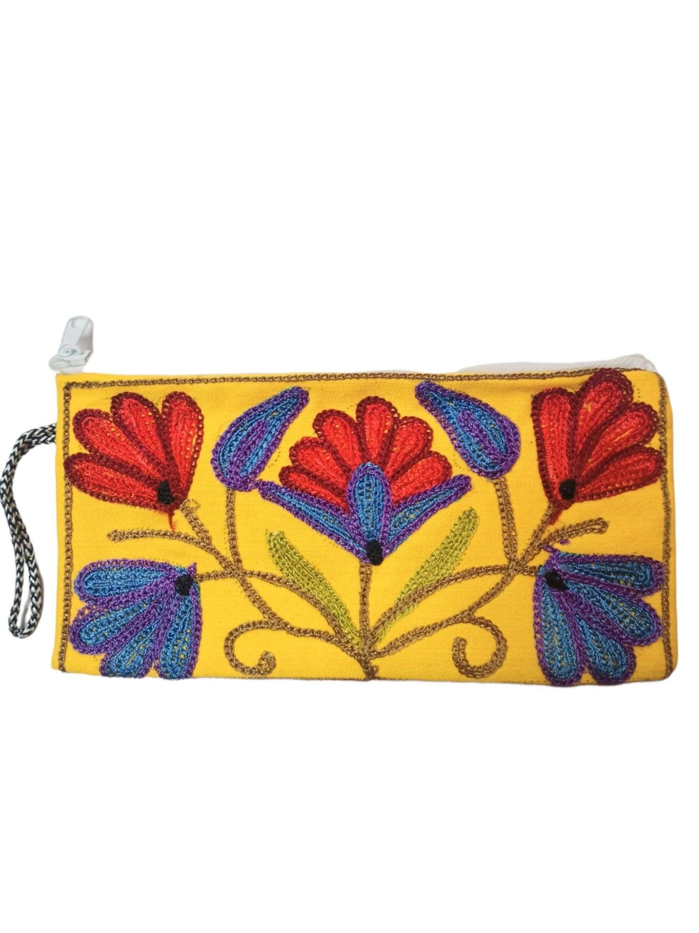 Aari work clutch | Hand Clutch | Cotton Silk Pouch - ZANSKAR ARTS