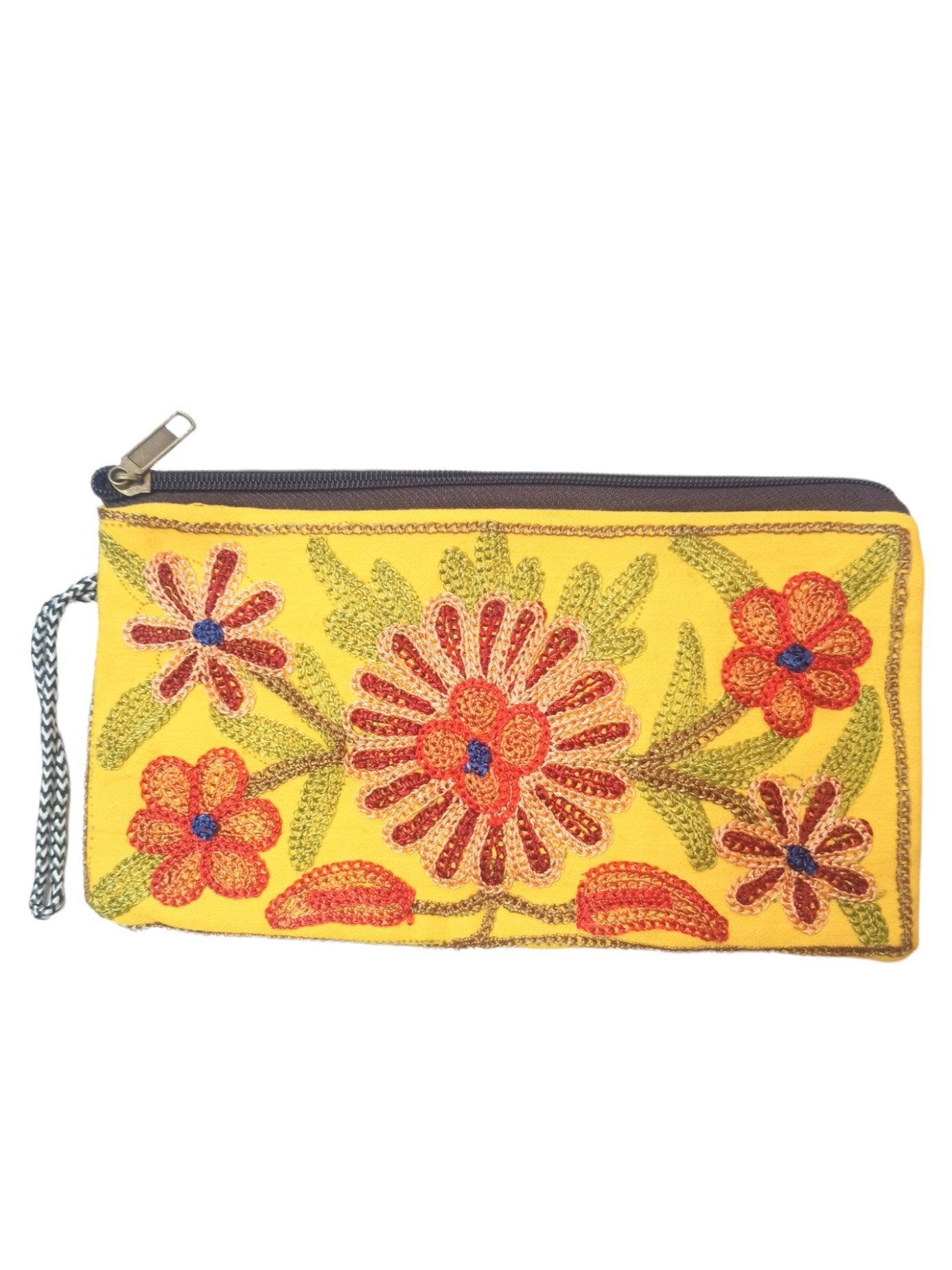 Aari work clutch | Hand Clutch | Cotton Silk Pouch - ZANSKAR ARTS
