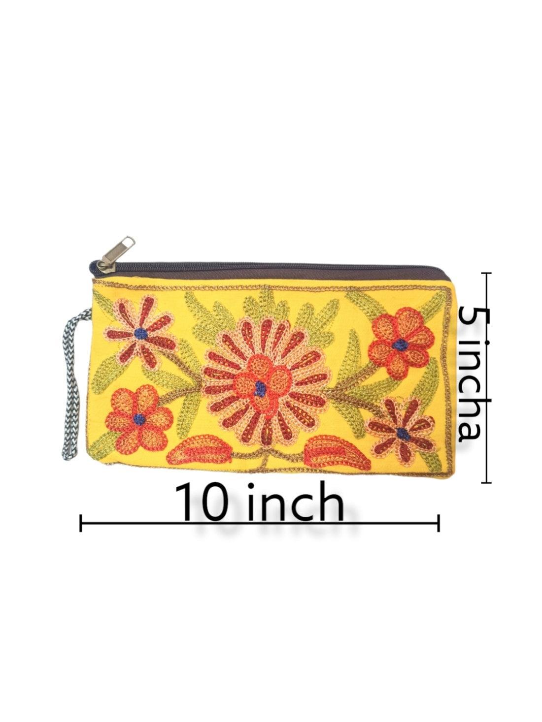 Aari work clutch | Hand Clutch | Cotton Silk Pouch - ZANSKAR ARTS