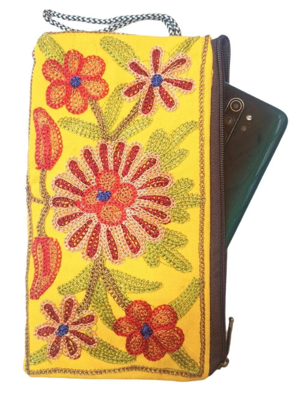 Aari work clutch | Hand Clutch | Cotton Silk Pouch - ZANSKAR ARTS