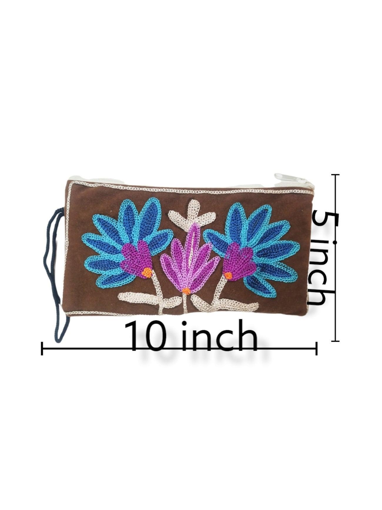 Aari work clutch | Hand Clutch | Cotton Silk Pouch - ZANSKAR ARTS