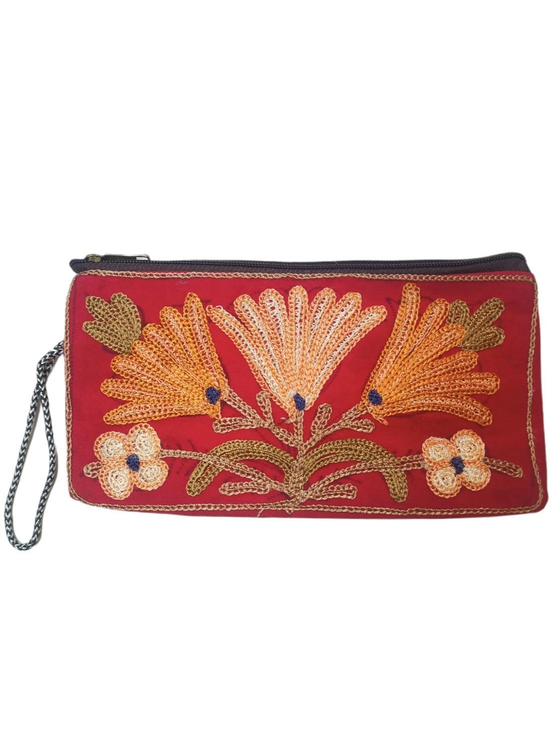 Aari work clutch | Hand Clutch | Cotton Silk Pouch - ZANSKAR ARTS