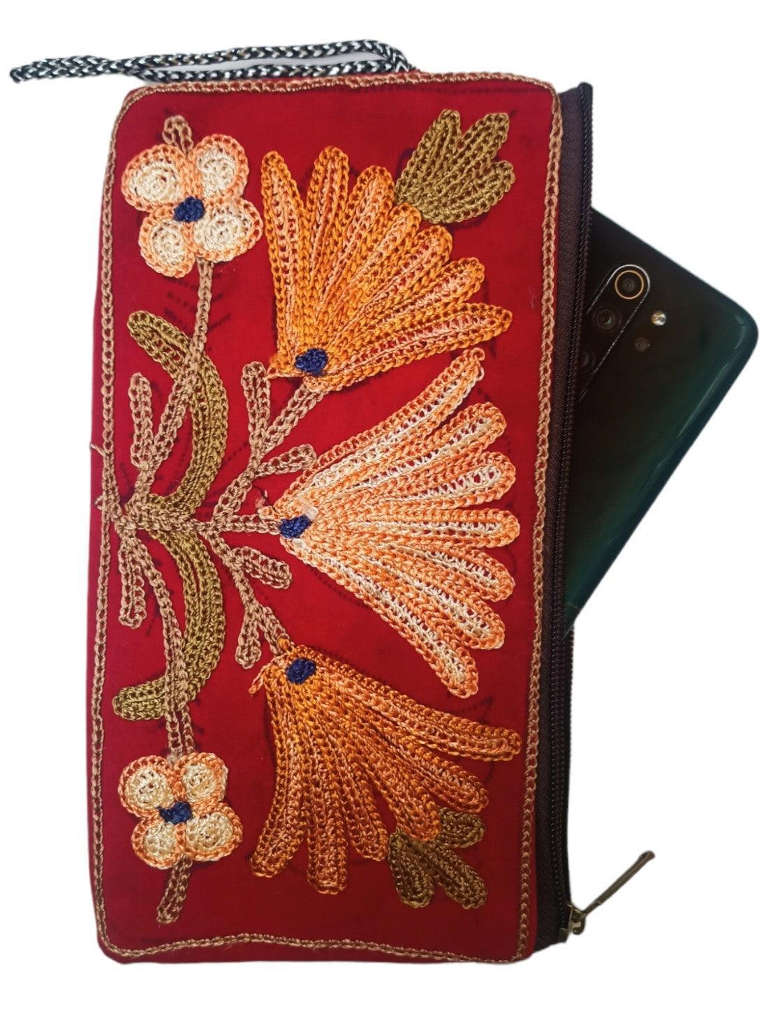 Aari work clutch | Hand Clutch | Cotton Silk Pouch - ZANSKAR ARTS
