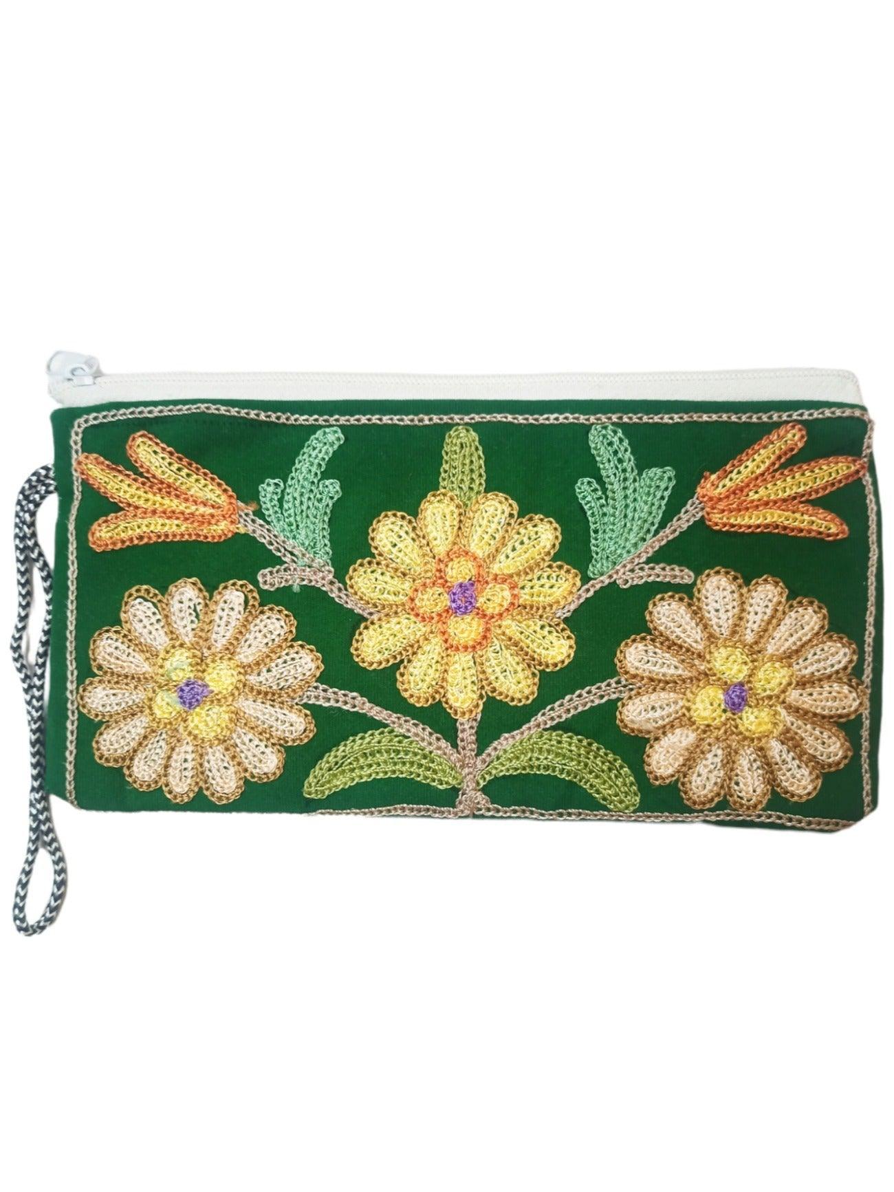 Aari work clutch | Hand Clutch | Cotton Silk Pouch - ZANSKAR ARTS