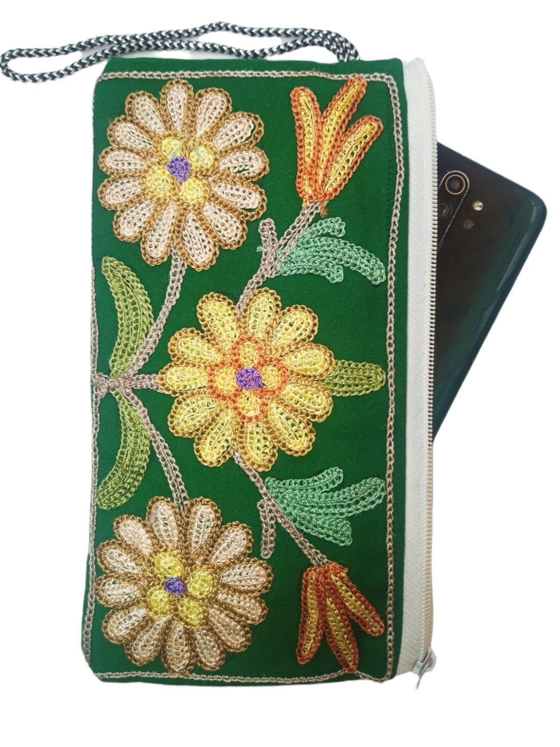 Aari work clutch | Hand Clutch | Cotton Silk Pouch - ZANSKAR ARTS