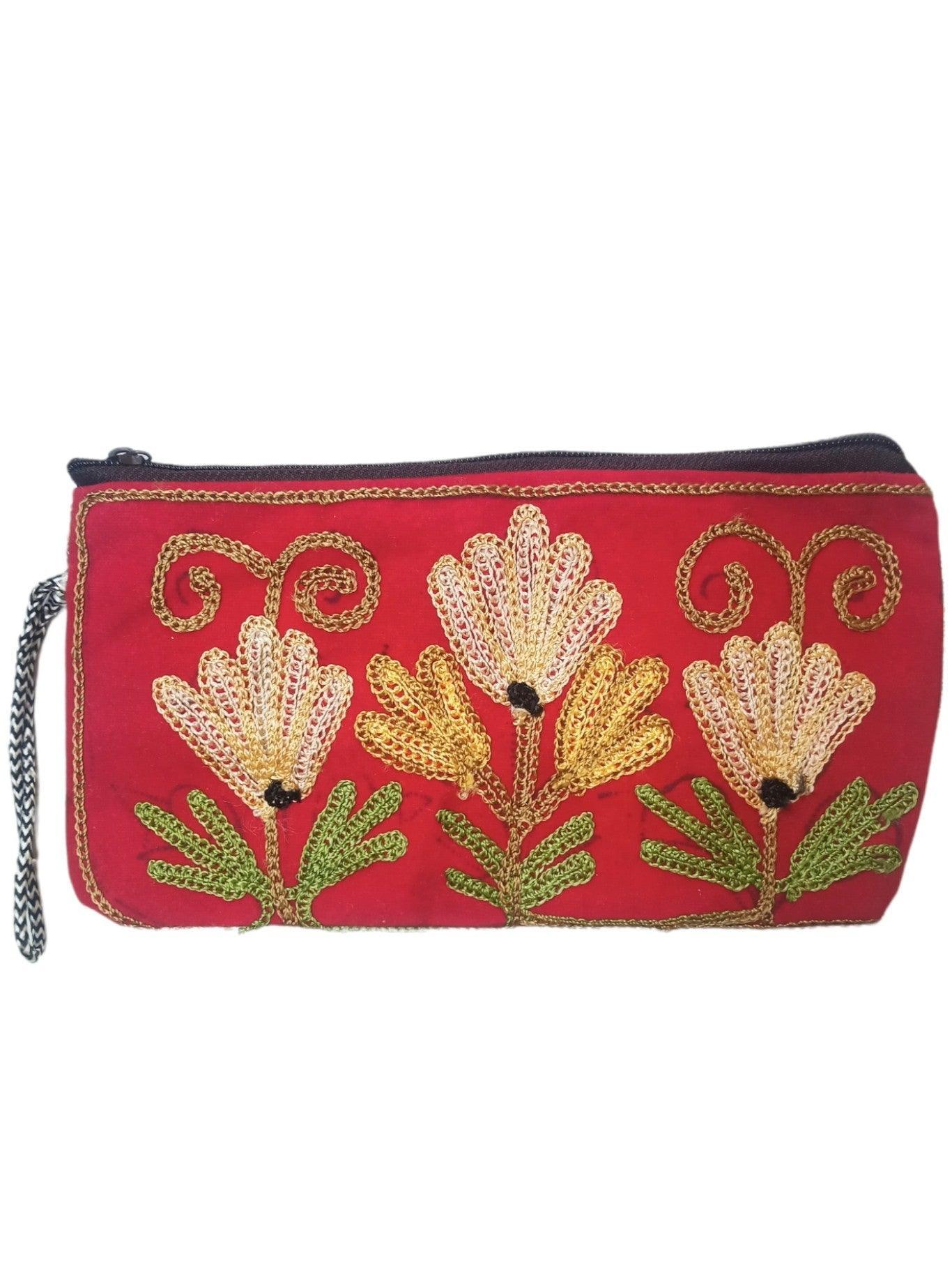 Aari work clutch | Hand Clutch | Cotton Silk Pouch - ZANSKAR ARTS
