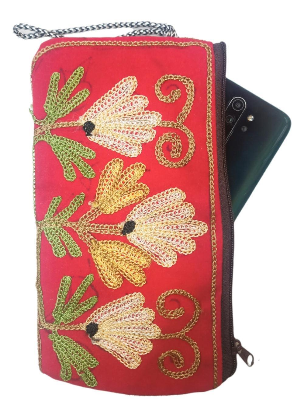 Aari work clutch | Hand Clutch | Cotton Silk Pouch - ZANSKAR ARTS