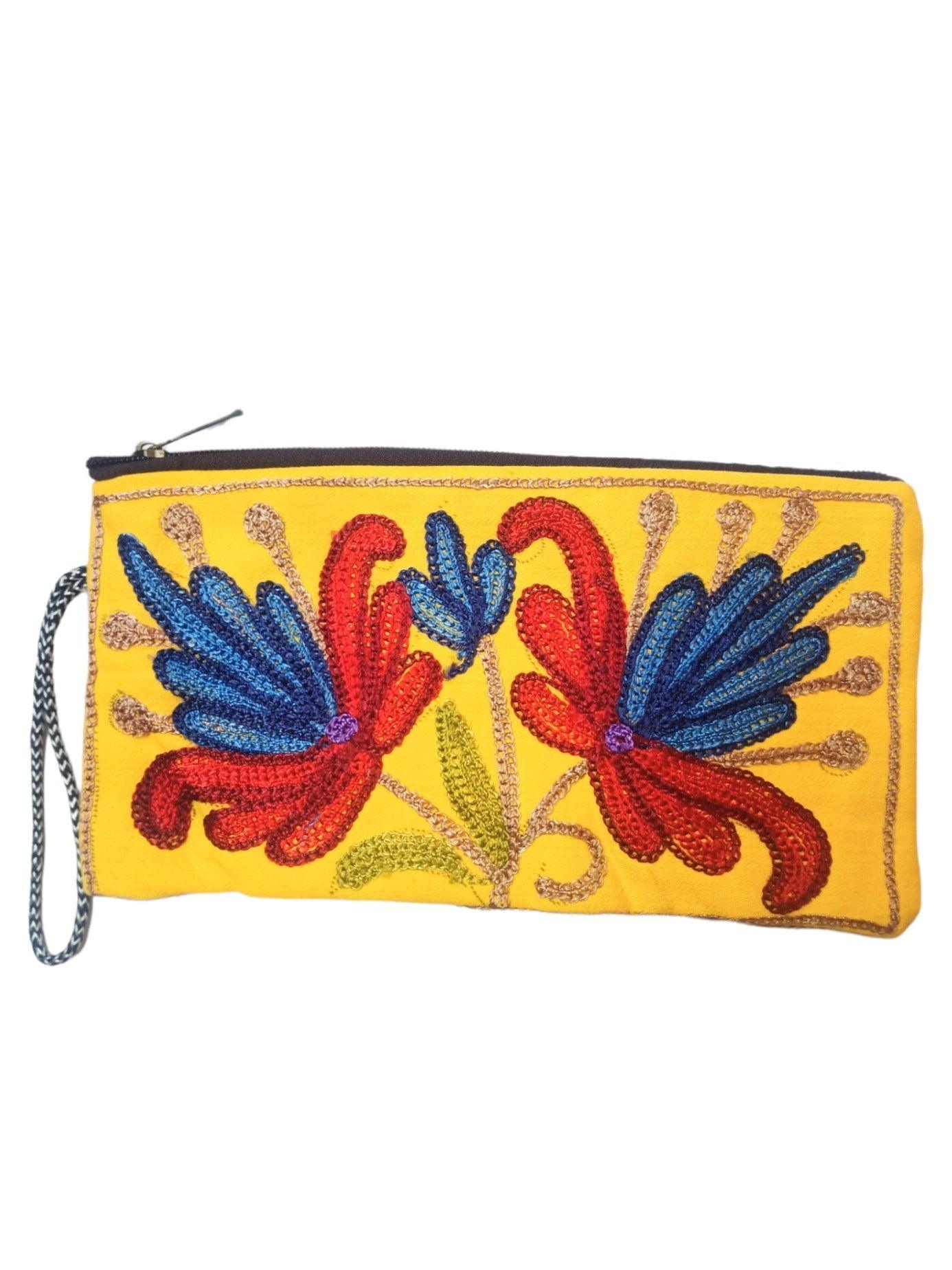 Aari work clutch | Hand Clutch | Cotton Silk Pouch - ZANSKAR ARTS