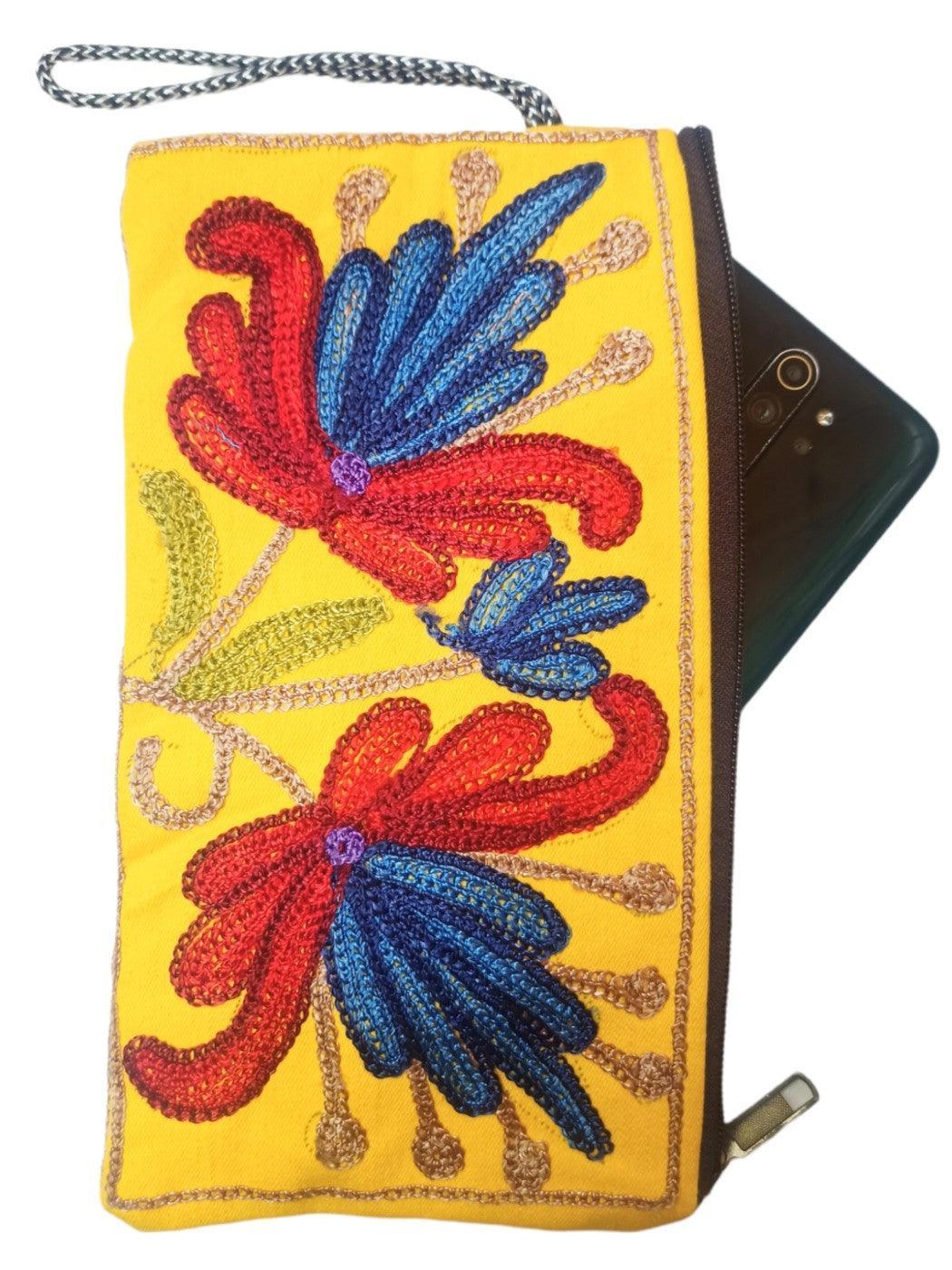 Aari work clutch | Hand Clutch | Cotton Silk Pouch - ZANSKAR ARTS