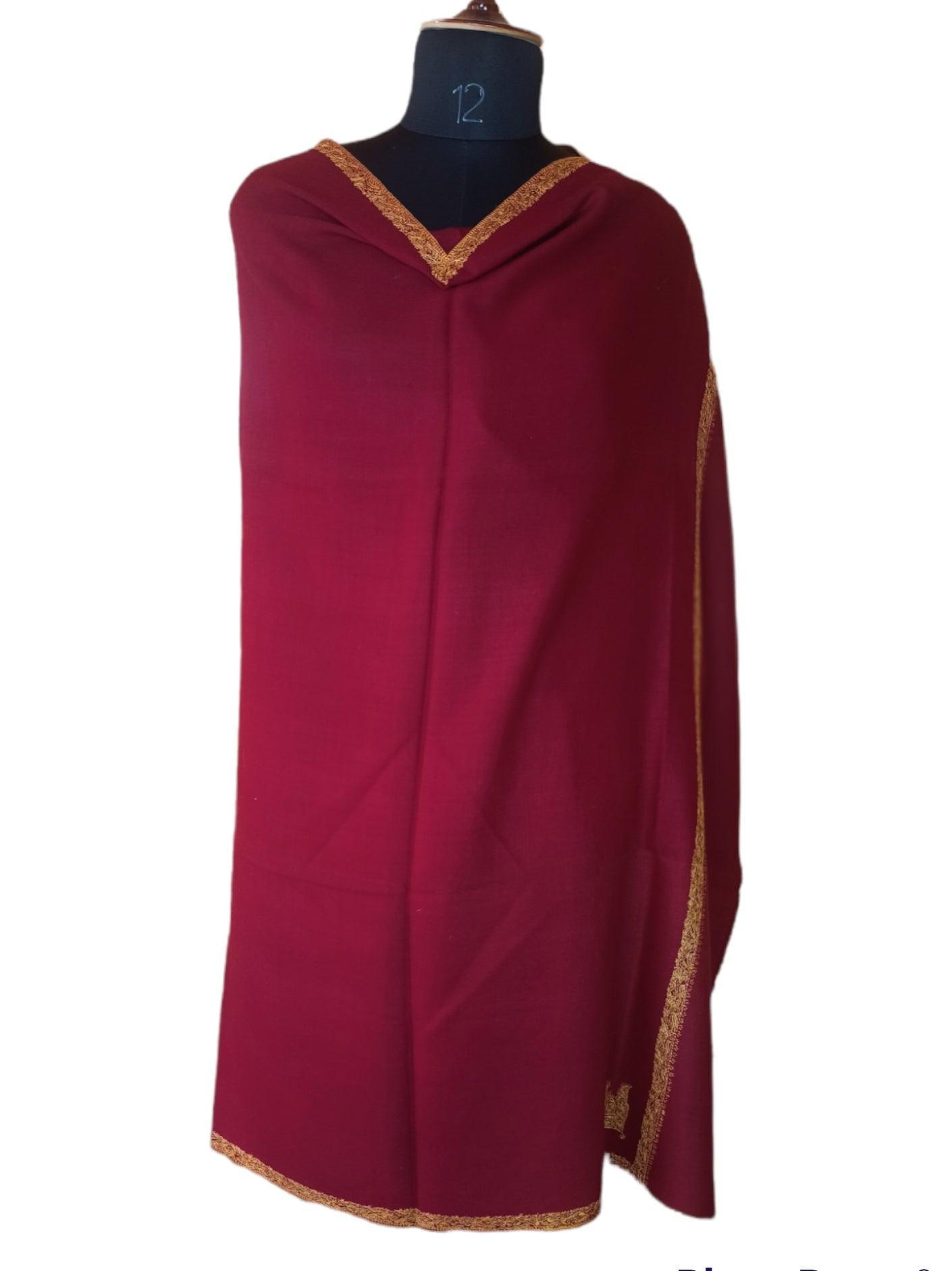 Fine Wool Shawl | Needle Work Shawl | Maroon - ZANSKAR ARTS