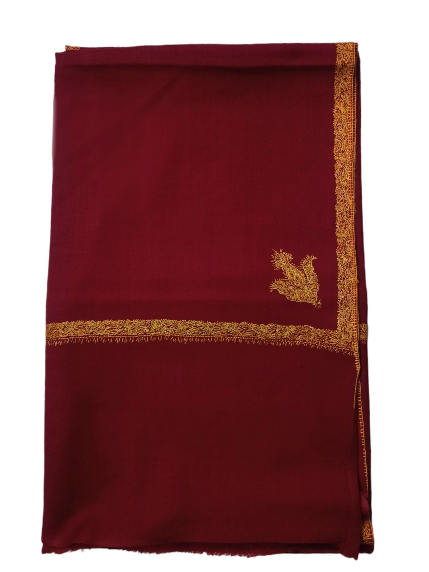Fine Wool Shawl | Needle Work Shawl | Maroon - ZANSKAR ARTS