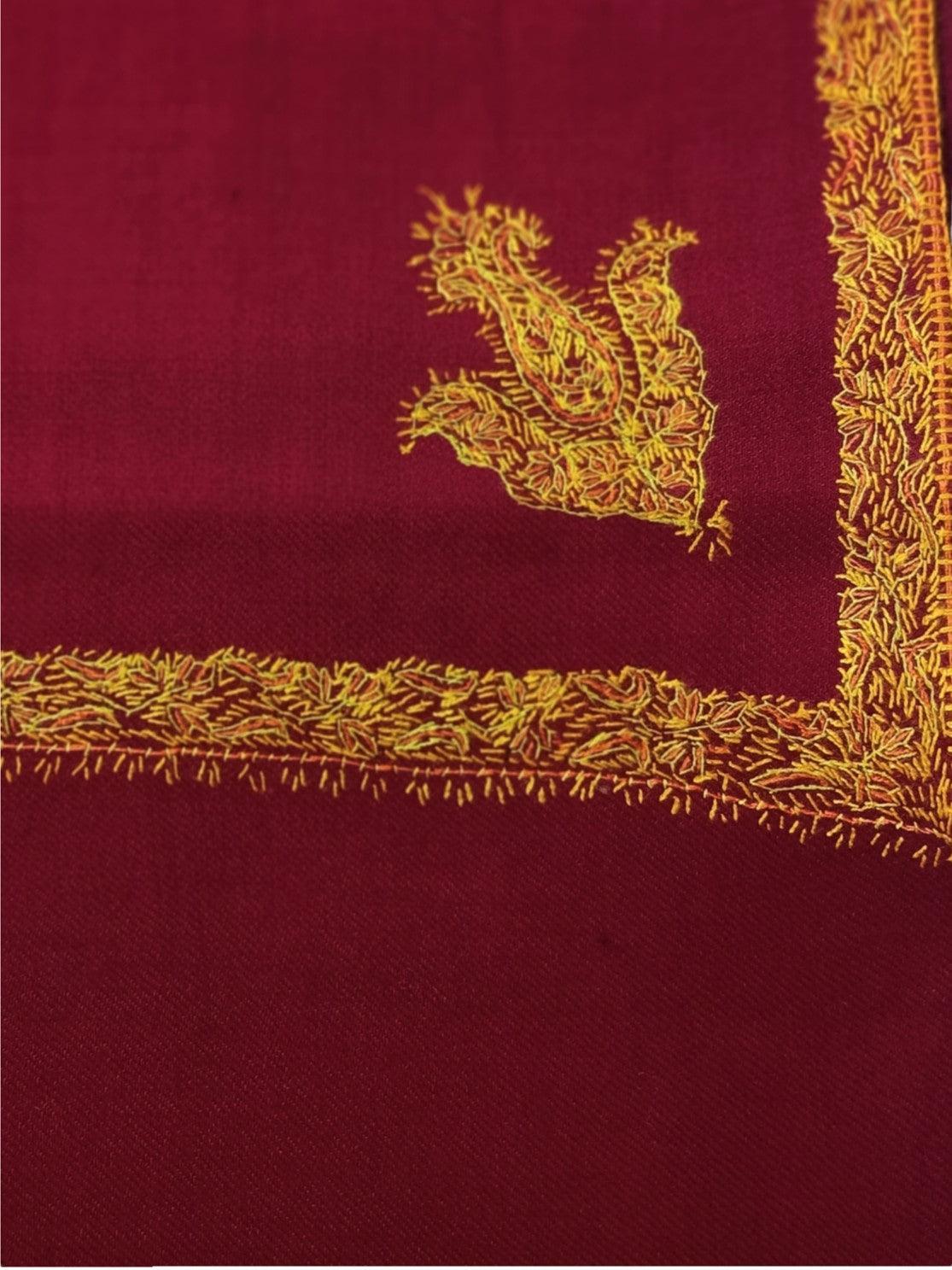 Fine Wool Shawl | Needle Work Shawl | Maroon - ZANSKAR ARTS