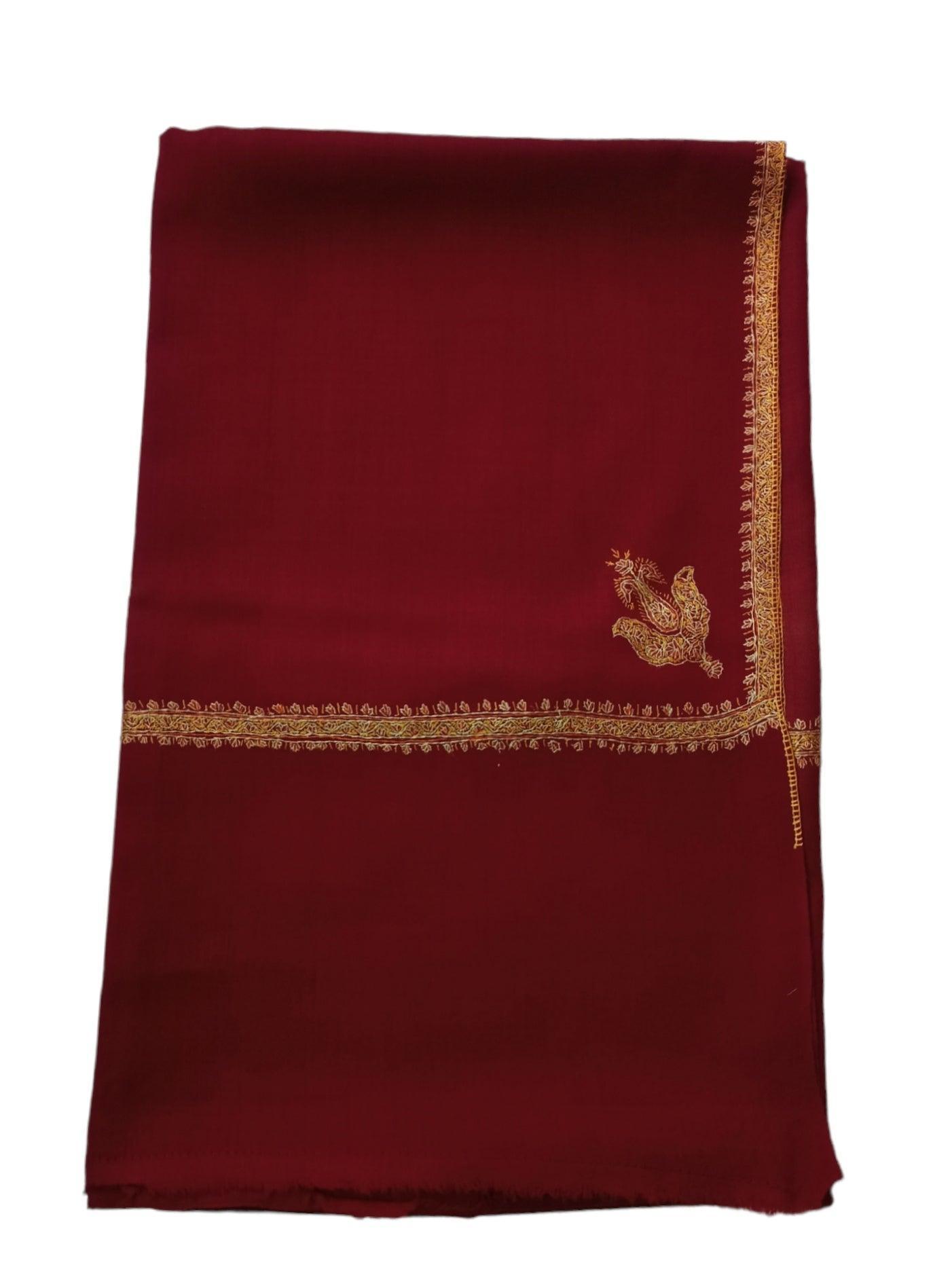 Fine Wool Shawl | Needle Work Shawl | Maroon - ZANSKAR ARTS