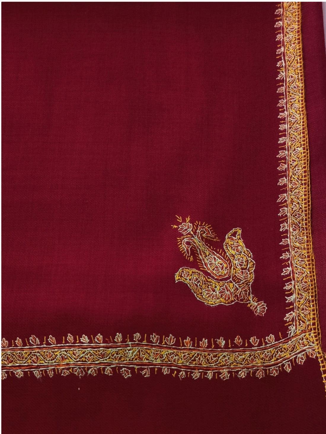 Fine Wool Shawl | Needle Work Shawl | Maroon - ZANSKAR ARTS