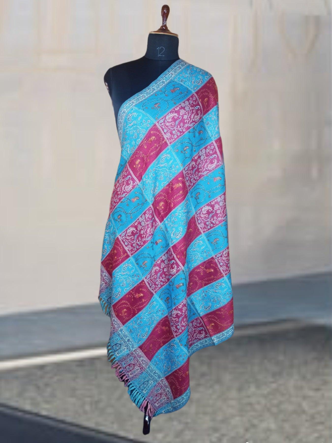 Needle Work Shawl | Woolen Shawl | Multicolor - ZANSKAR ARTS
