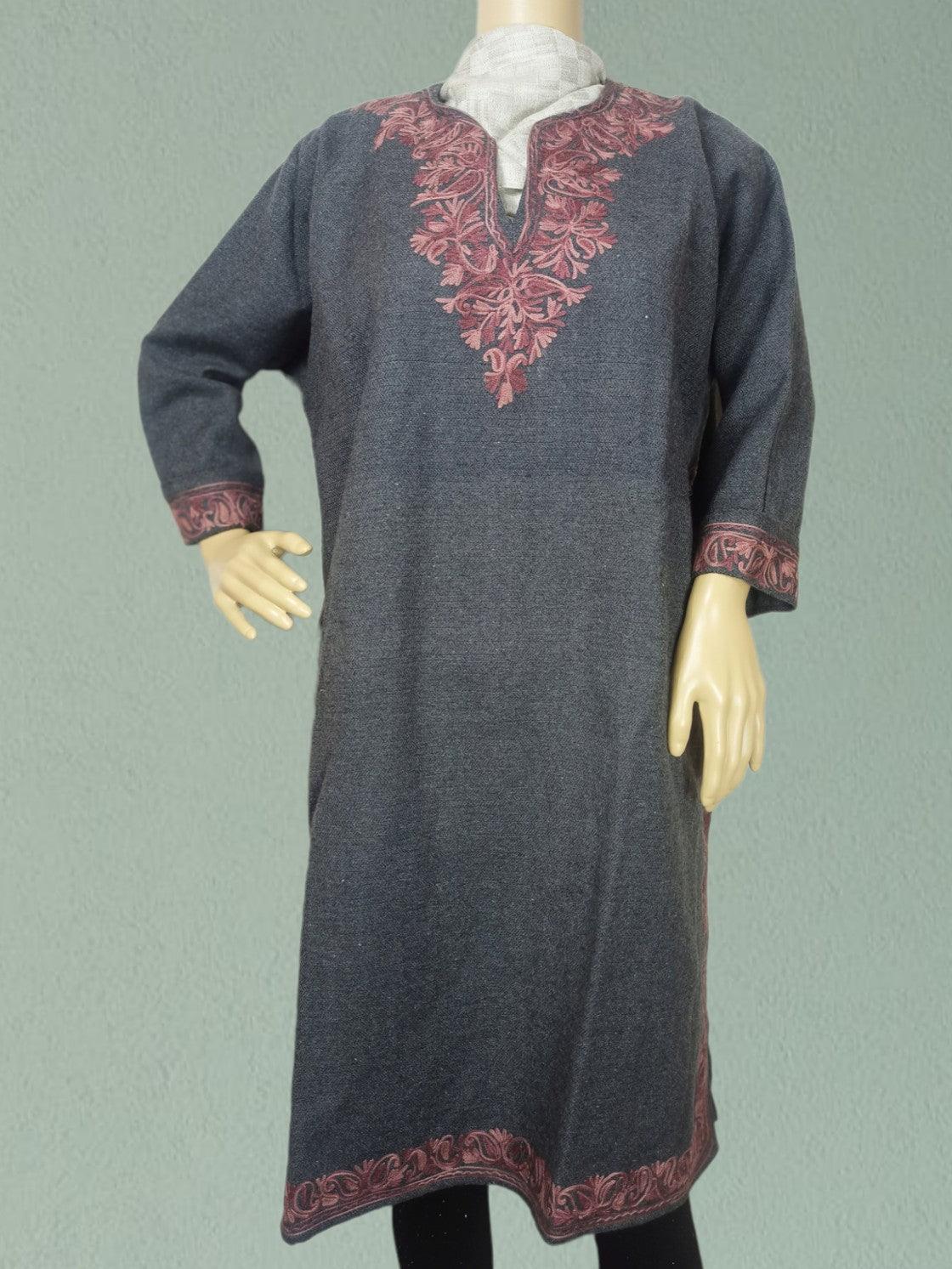 Women Yak Wool Faran | XL Grey | V Neck - ZANSKAR ARTS
