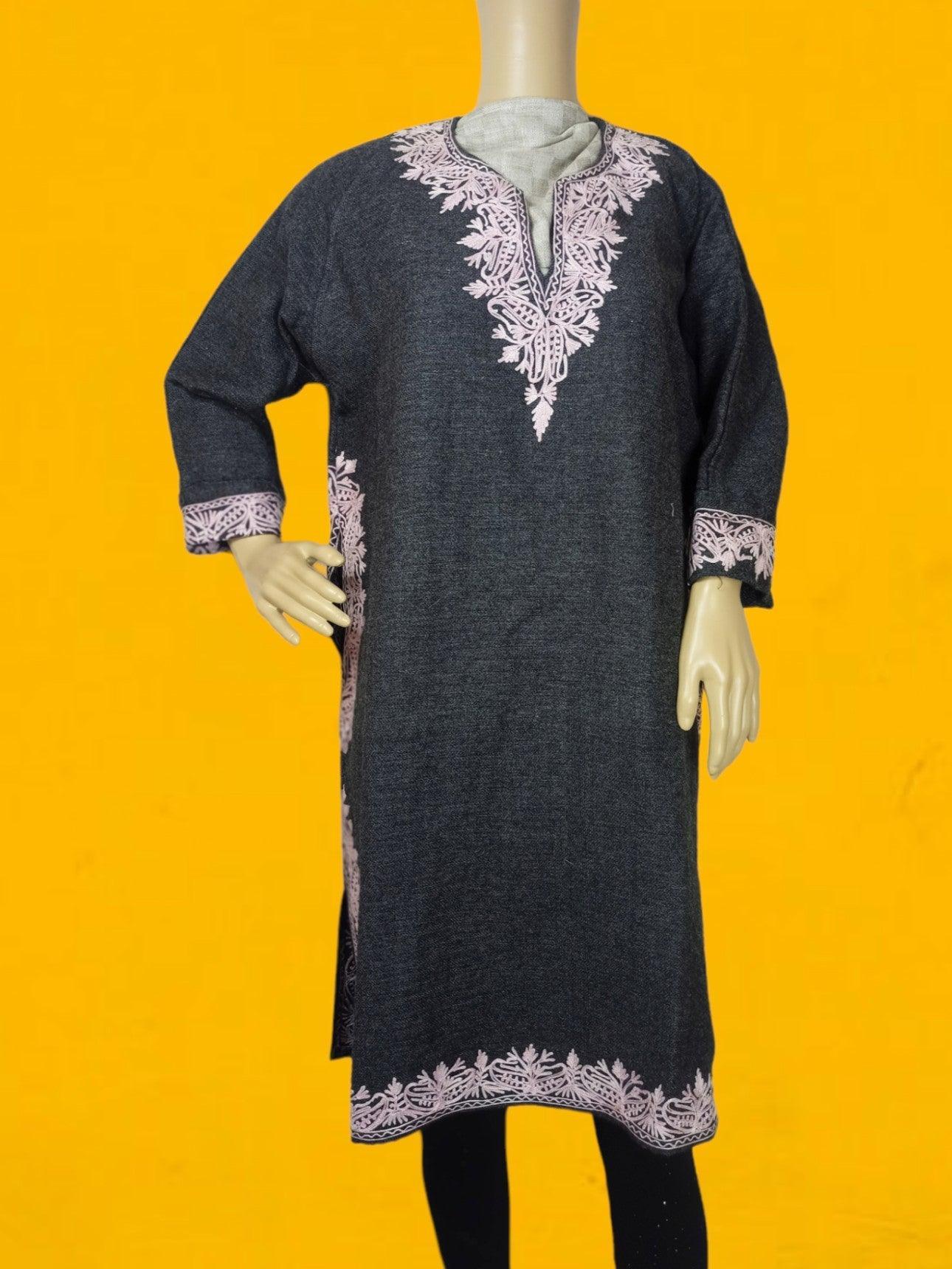 Kids Yak Wool Faran (Pheran) | S Dark Grey | V Neck - ZANSKAR ARTS