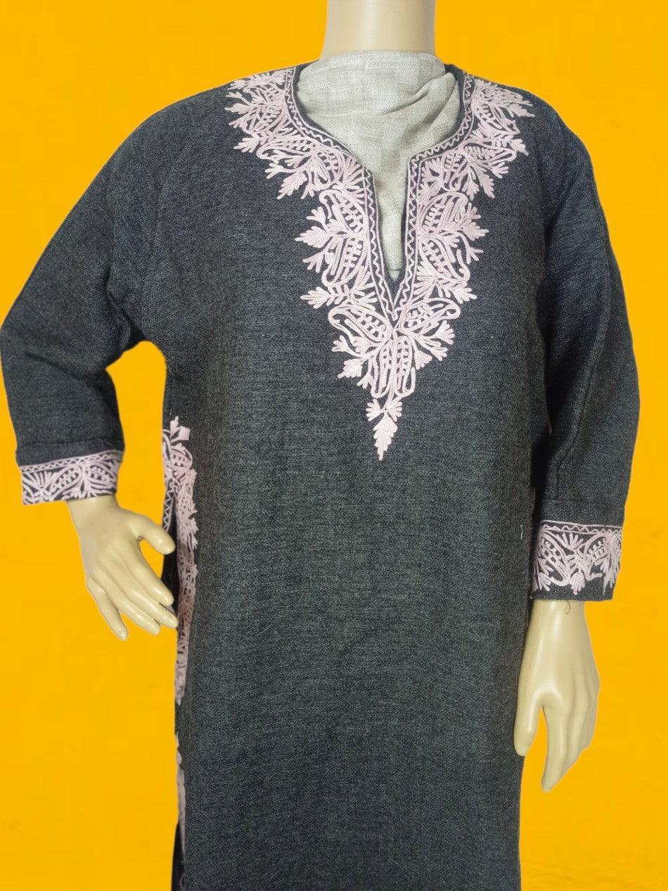 Kids Yak Wool Faran (Pheran) | S Dark Grey | V Neck - ZANSKAR ARTS