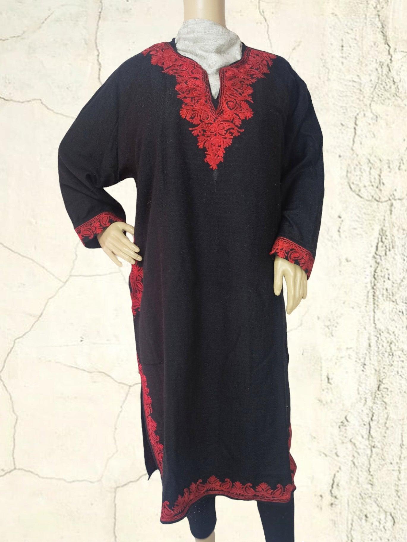 Women Yak Wool Faran | XL Dark Black | V Neck - ZANSKAR ARTS
