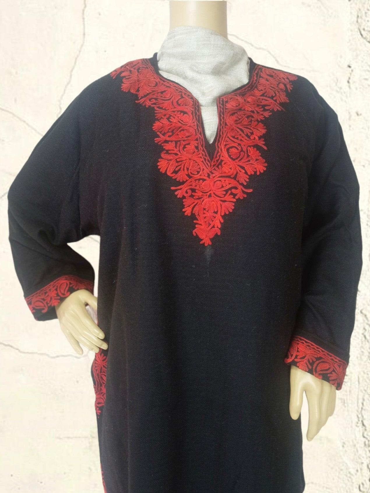 Women Yak Wool Faran | XL Dark Black | V Neck - ZANSKAR ARTS