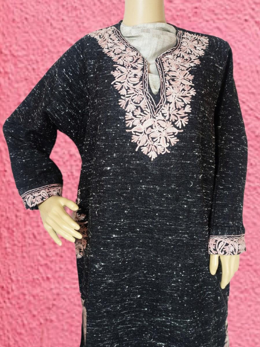 Women Yak Wool Faran | XL Natural Black | V Neck - ZANSKAR ARTS